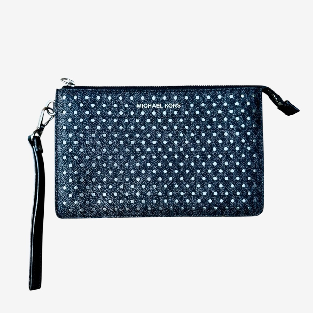 Michael Kors Perforated Medium Gusset Leather Wristlet in Black